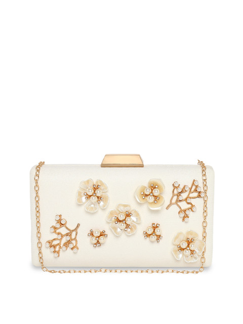 

KLEIO White Embellished Clutch