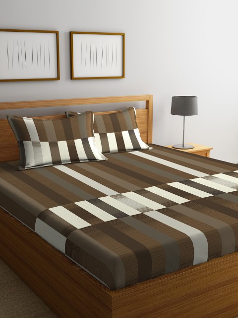 

STELLAR HOME Brown & Off-White Geometric 104 TC Cotton 1 Queen Bedsheet with 2 Pillow Covers