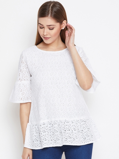 

FIZERA Women White Self Design Peplum Top