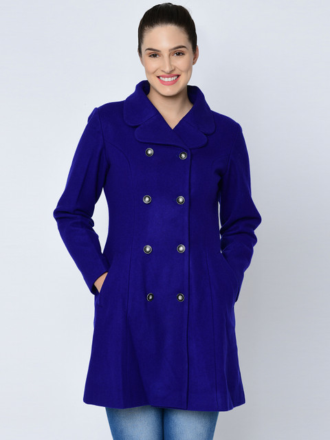 

Owncraft Women Royal Blue Solid Wool Overcoat