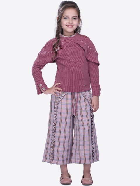 

CUTECUMBER Girls Pink Self Design Top with Trousers