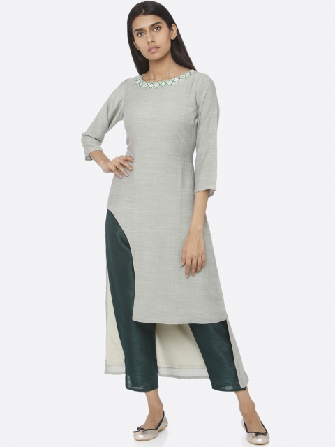 

RAISIN Women Sea Green & Grey Solid Kurta with Trousers