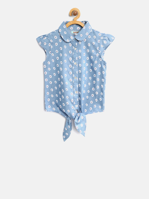 

Nauti Nati Girls Blue Printed Pure Cotton Shirt Style Pure Cotton Top