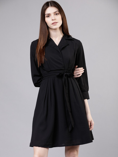 

Tokyo Talkies Women Solid Black Shirt Dress