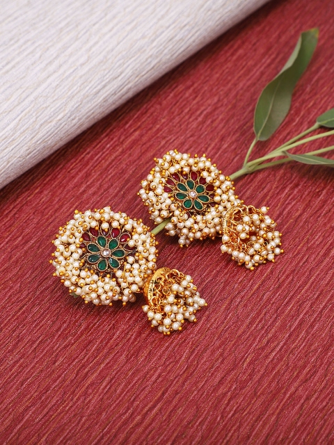 

Shining Diva Gold-Plated Green Classic Jhumkas