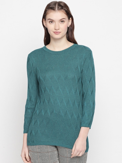 

Annabelle by Pantaloons Women Teal Green Self Design Sweater