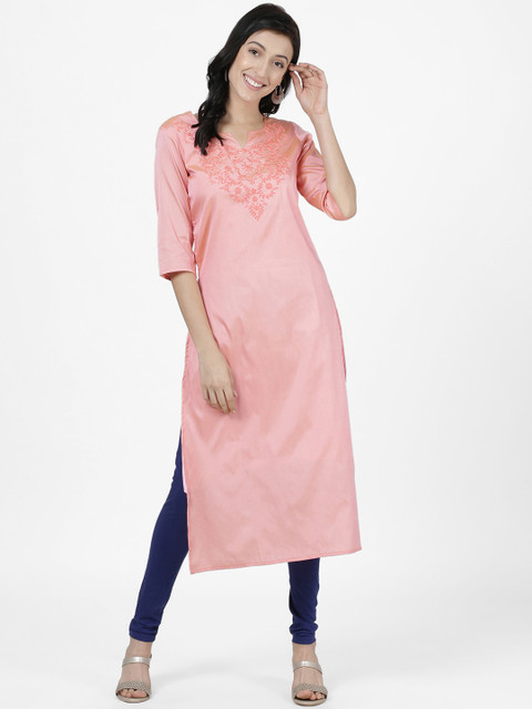 

Heart of Gold Women Pink Yoke Design Straight Kurta
