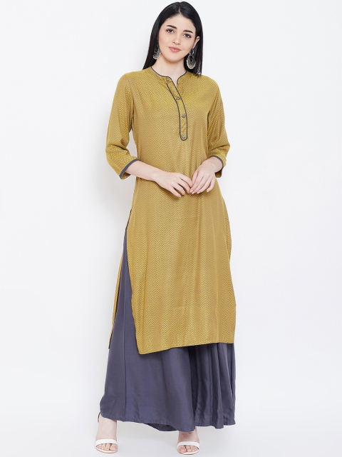 

Prakhya Women Mustard Yellow Woven Design Straight Kurta