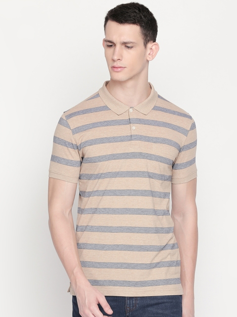 

BYFORD by Pantaloons Men Brown Striped Polo Collar T-shirt