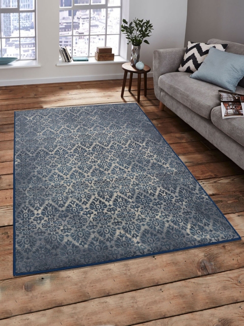 

RUGSMITH Blue & Beige Printed Anti-Skid Carpet