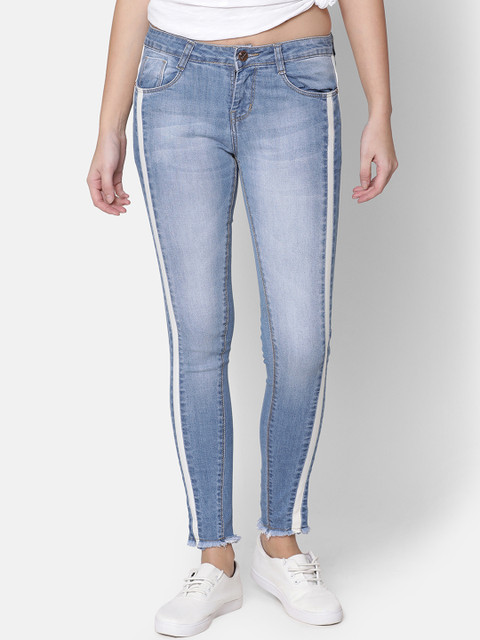 

ZHEIA Women Blue Skinny Fit Mid-Rise Clean Look Stretchable Cropped Jeans