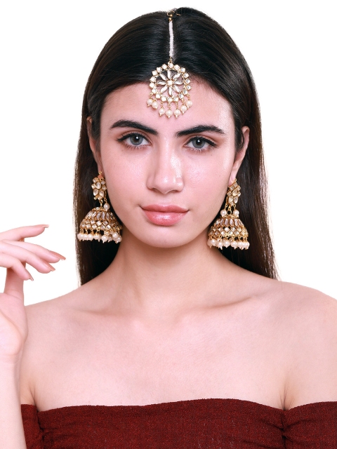 

Fabstreet Women Gold-Plated & White Embellished Kundan Bridal Jewellery Set