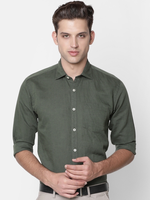 

CAVALLO by Linen Club Men Cotton Linen Olive Green Regular Fit Solid Formal Shirt