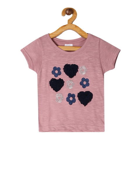 

Donuts Girls Pink Embellished Round Neck Pure Cotton T-shirt