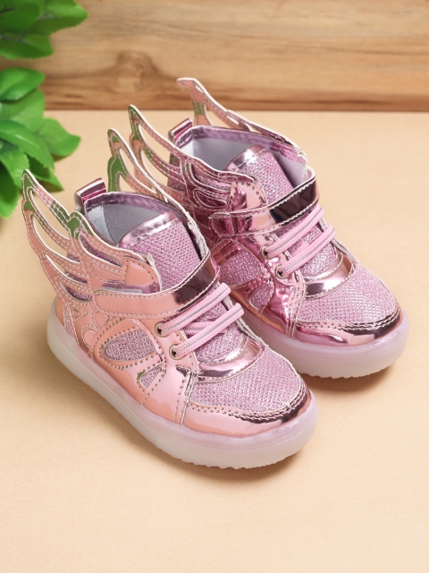 

Walktrendy Girls Pink Woven Design Mid-Top Flat Boots