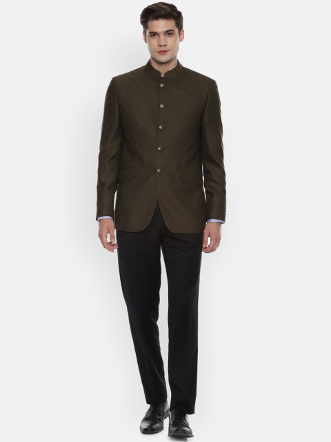 

Van Heusen Men Brown & Black Self-Design Slim Fit Suit