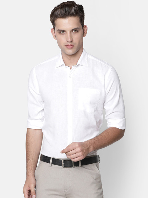 

CAVALLO by Linen Club Men Cotton Linen White Regular Fit Solid Formal Shirt