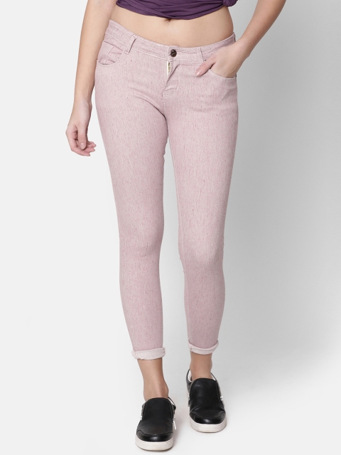 

ZHEIA Women Pink Skinny Fit Mid-Rise Clean Look Stretchable Cropped Jeans