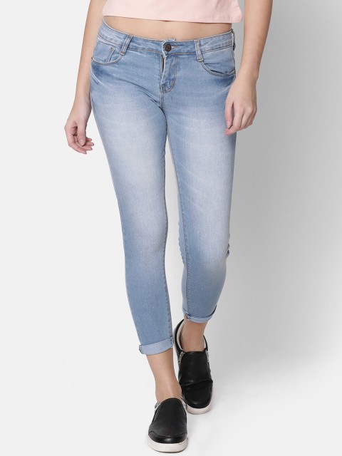 

ZHEIA Women Blue Skinny Fit Mid-Rise Clean Look Stretchable Cropped Jeans
