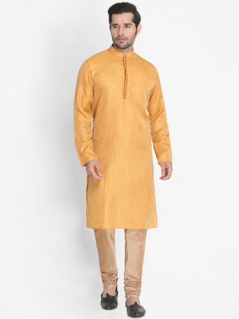 

VASTRAMAY Men Mustard Orange Solid Kurta with Pyjamas