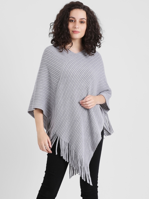 

Zink London Women Grey Solid Woolen Poncho Sweater