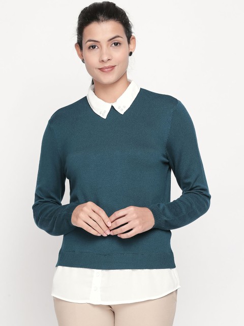 

Annabelle by Pantaloons Women Teal Green Solid Sweater
