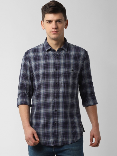 

Peter England Casuals Men Navy Blue & Grey Slim Fit Checked Casual Shirt