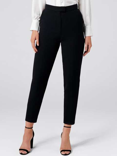 

Forever New Women Black Tapered Fit Solid Formal Trousers