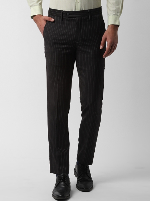 

Peter England Men Black Slim Fit Striped Formal Trousers