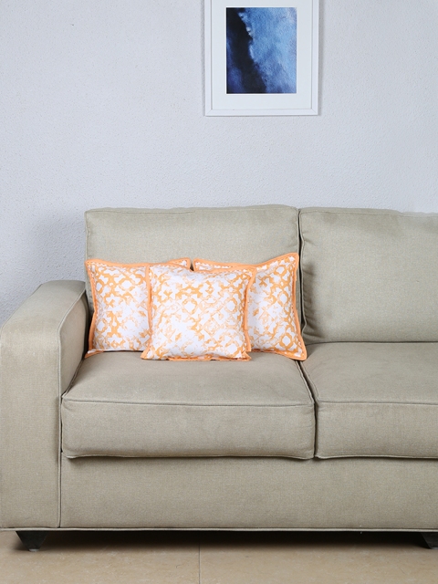 

House This Orange & White Set of 3 Self Design Square Cushion Covers