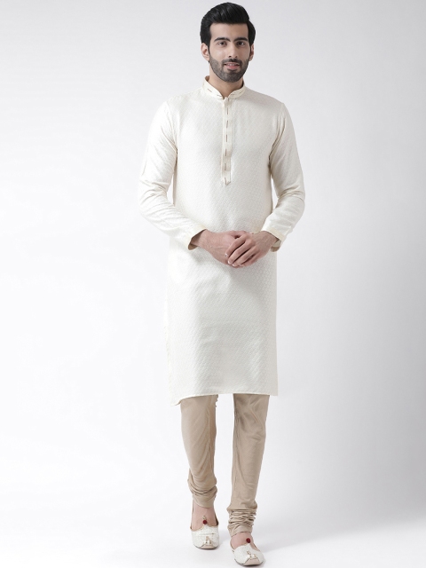 

KISAH Men White & Beige Jaquard Self Design Kurta with Churidar