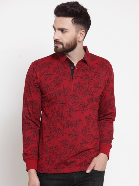 

WILD WEST Men Red Printed Polo Collar T-shirt