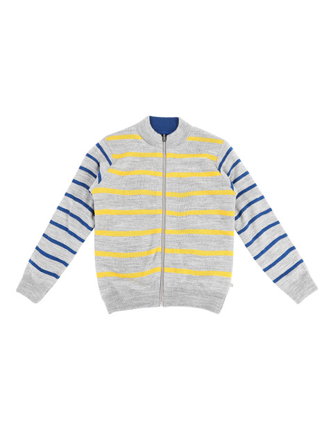 

Pantaloons Junior Boys Grey Melange & Yellow Striped Sweater