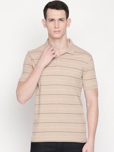 

BYFORD by Pantaloons Men Beige Striped Polo Collar T-shirt