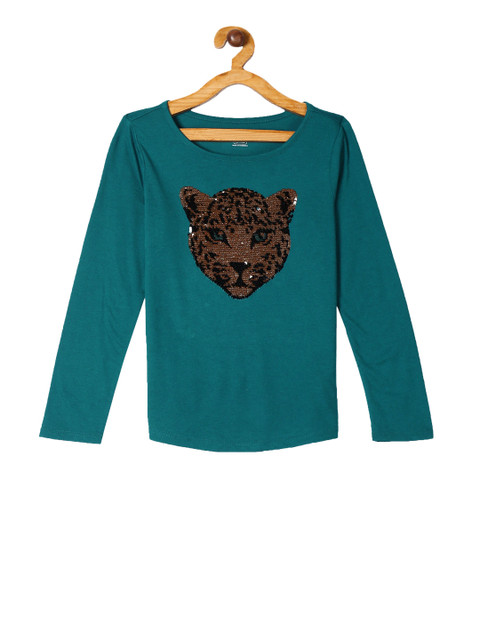 

The Childrens Place Girls Green Sequinned Round Neck T-shirt
