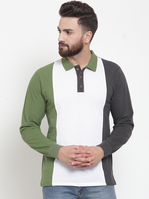 

Kalt Men Green & Grey Colourblocked Polo Collar T-shirt