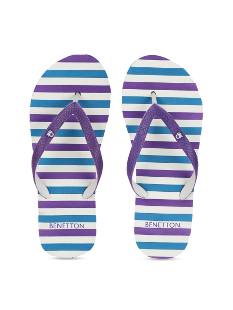 United Colors of Benetton Women Purple & Blue Printed Thong Flip-Flops