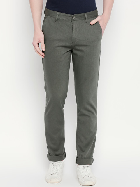 

BYFORD by Pantaloons Men Olive Green Regular Fit Self Design Regular Trousers