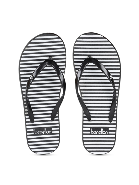 

United Colors of Benetton Women Black & White Printed Thong Flip-Flops