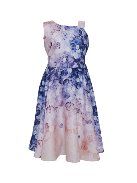 

TALES & STORIES Girls Pink & Blue Printed Fit and Flare Dress