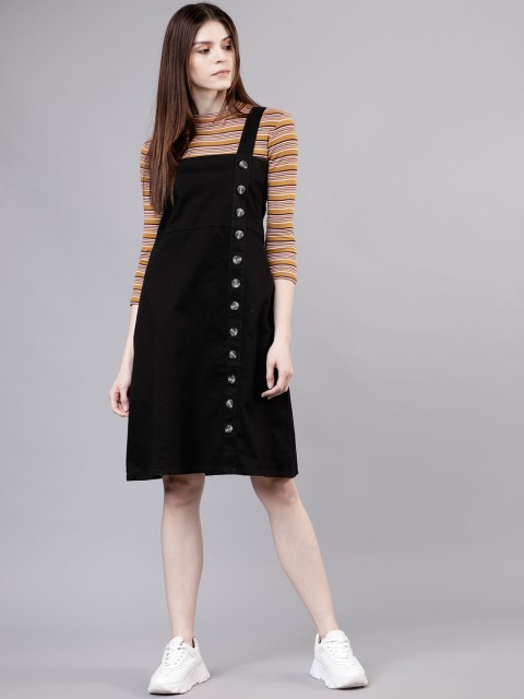 

Tokyo Talkies Women Solid Black Pinafore Dress