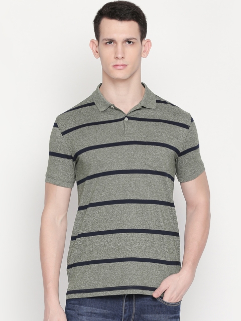 

BYFORD by Pantaloons Men Green Striped Polo Collar T-shirt