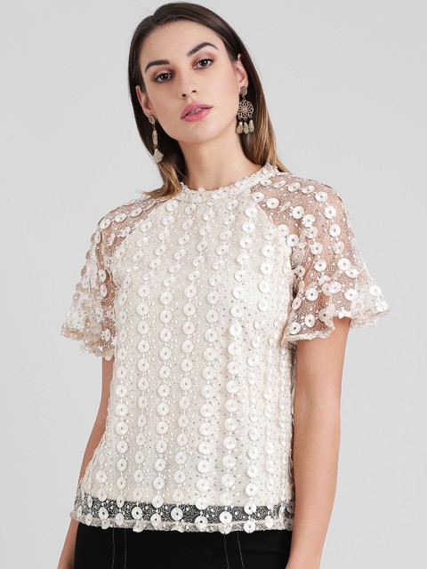 

Zink London Women Beige Self Design Top