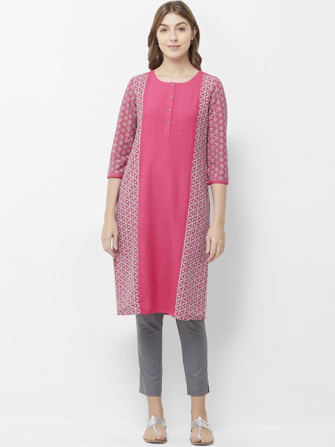 

Naari Women Fuchsia Pink Embroidered Straight Kurta