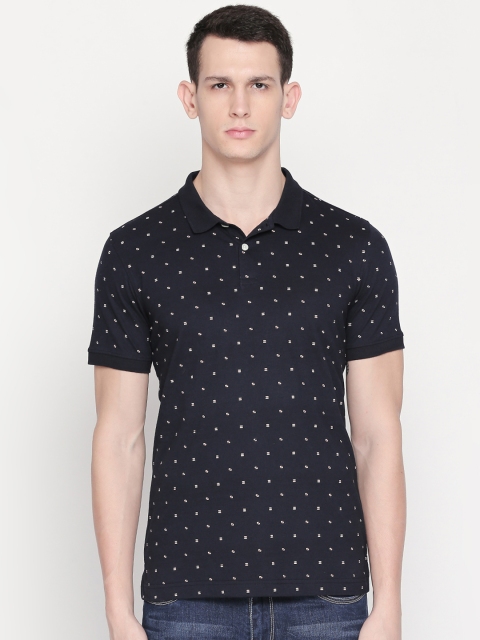 

BYFORD by Pantaloons Men Navy Blue Printed Polo Collar T-shirt