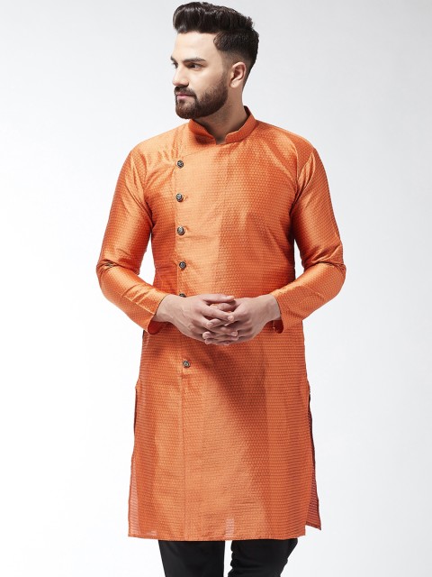 

SOJANYA Men Peach-Coloured Woven Design Straight Kurta