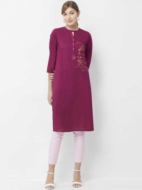 

Naari Women Purple Floral Printed Straight Kurta