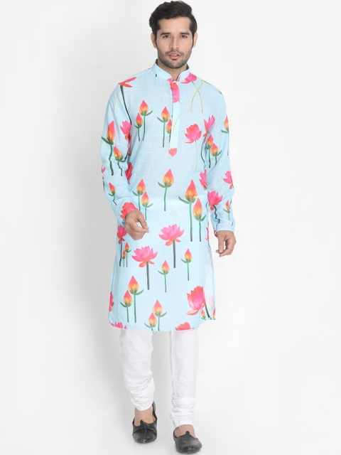 

VASTRAMAY Men Blue & Pink Printed Kurta with Pyjamas