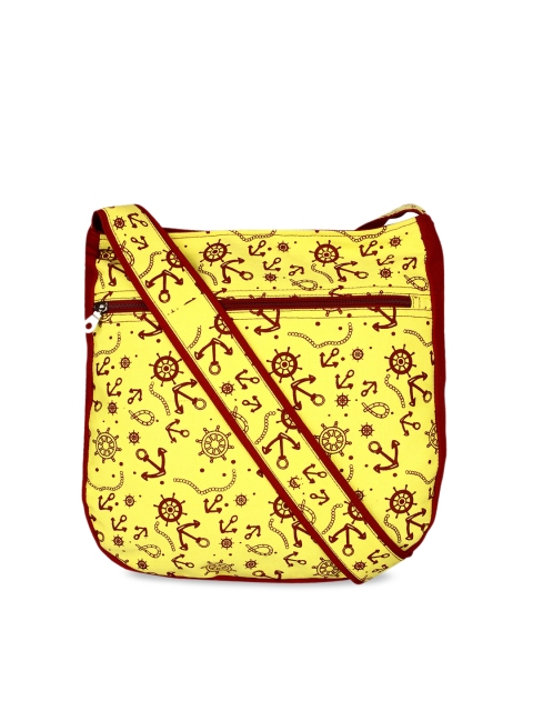 

Anekaant Yellow & Maroon Printed Sling Bag