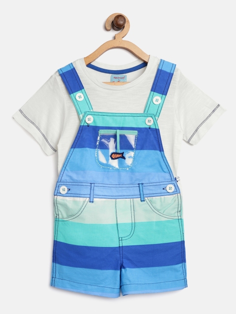 

Nauti Nati Boys Blue & White Solid T-shirt with Dungaree